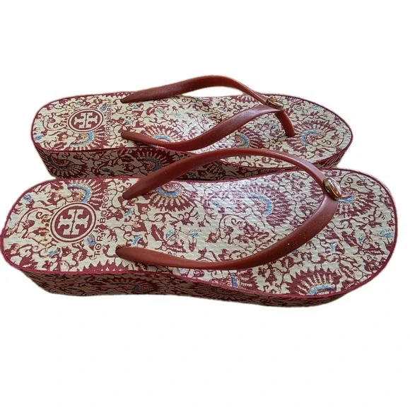 Tory Burch Thandie Wedge Flip Flop Rubber Hawaii Exclusive Print 8.5 - Picture 2 of 11